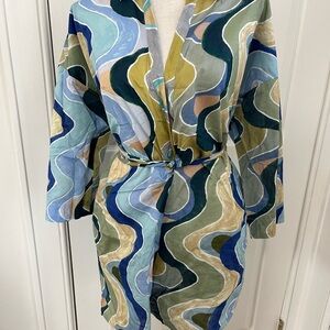 Zara Blue and Green Wave Pattern Swim Cover-Up